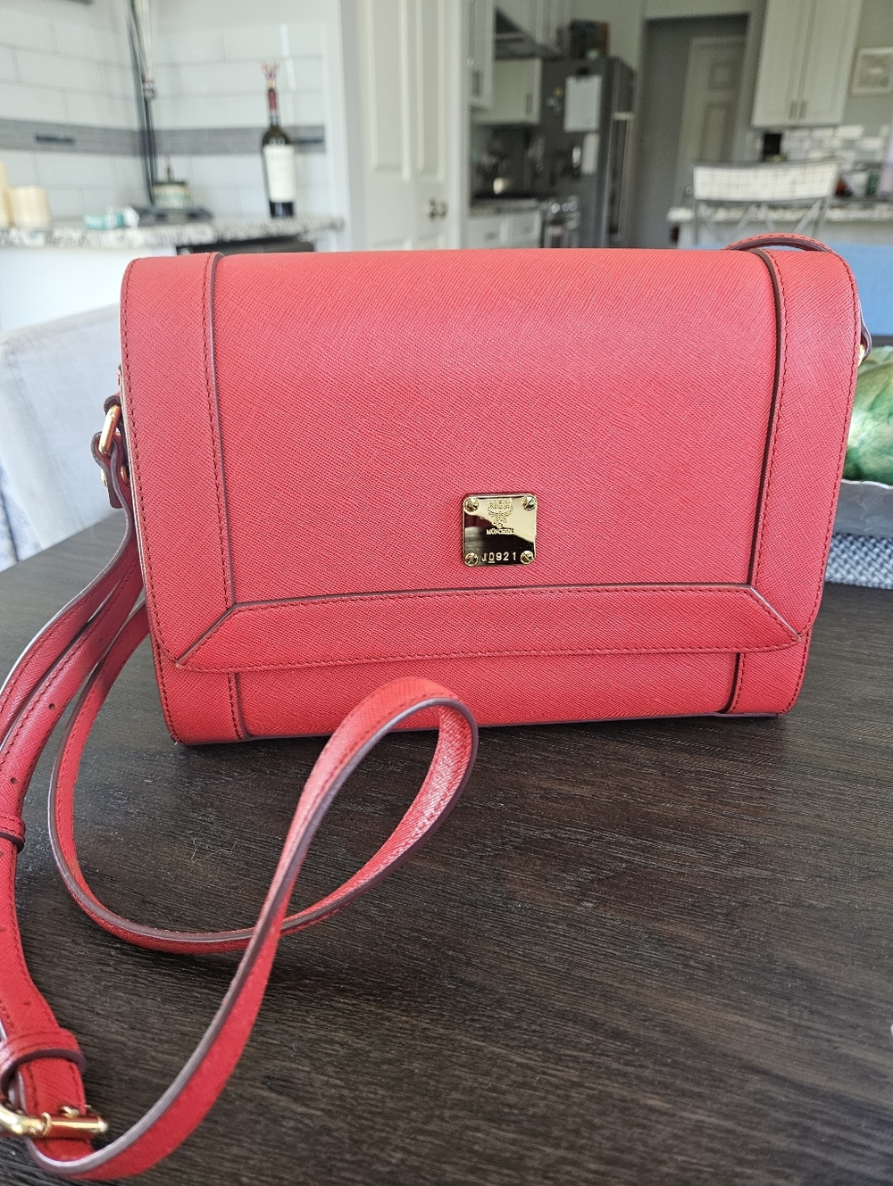 MCM Red Saffiano Leather Shoulder Crossbody Bag
